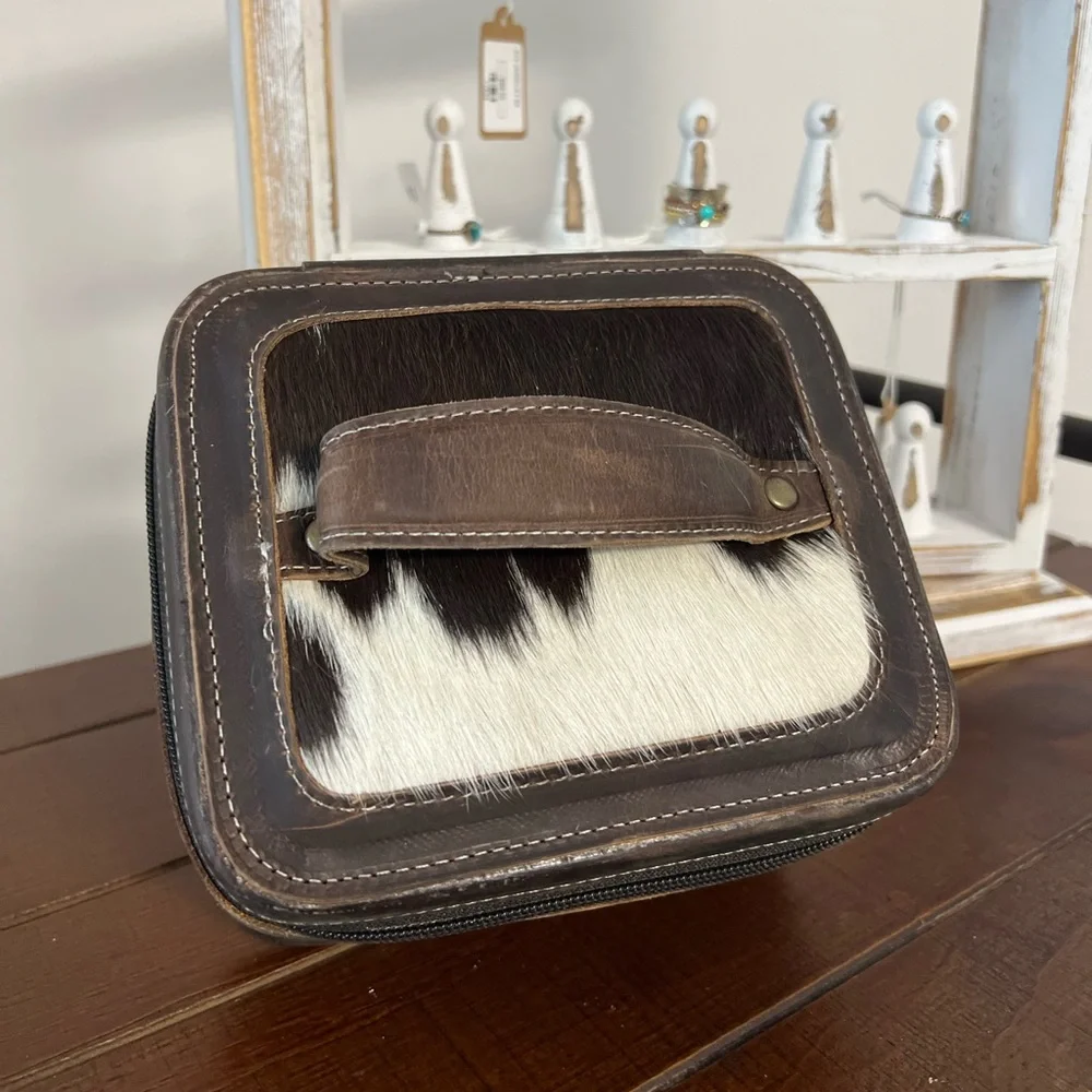 New Crazy Horse Leather & Cowhide Small Jewelry Box Rustic Gift😍 With Jewelry